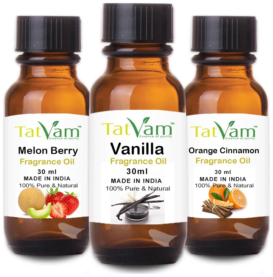

Tatvam Soap Making Fragrance oil Set of 3 - Orange Cinnamon Melon Berry Vanilla (30 ml Each)