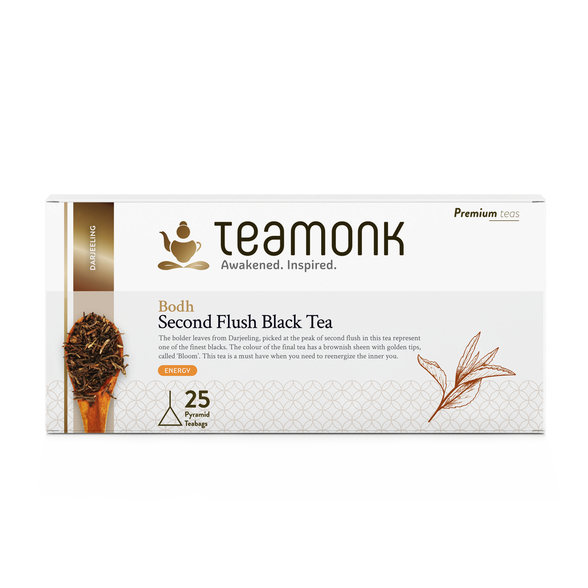 

Teamonk Global Darjeeling Bodh Second Flush Organic Black Tea for Energy Booster 25 Teabags