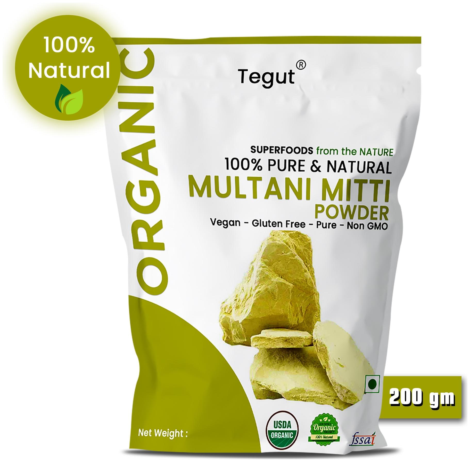 

Tegut 100 Pure A Grade Quality Multani Mitti Powder 200g (Pack of 1)