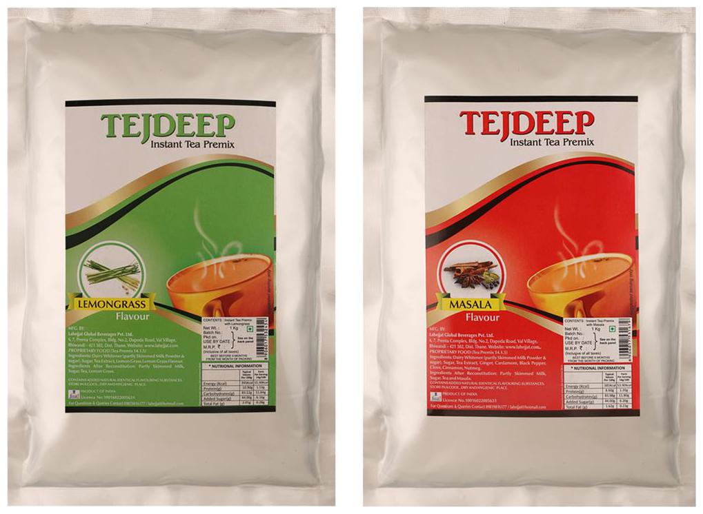 

Tejdeep Instant Tea Chai Powder Premix Masala Lemongrass Tea 1kg