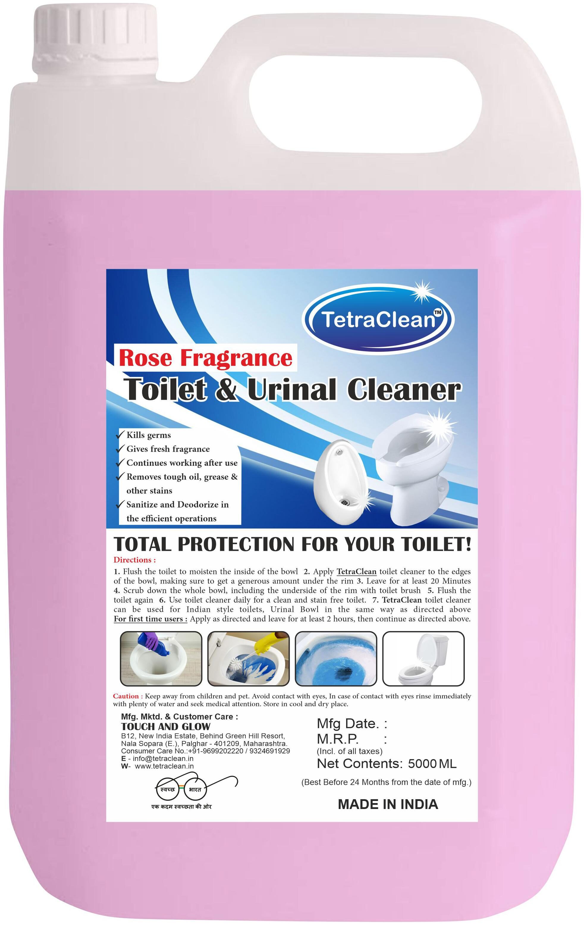 

Tetra Clean Premium Toilet cum Urinal Cleaner - Advanced Disinfectant and Stain Remover with Air Freshening Formula of Rose - 5 L