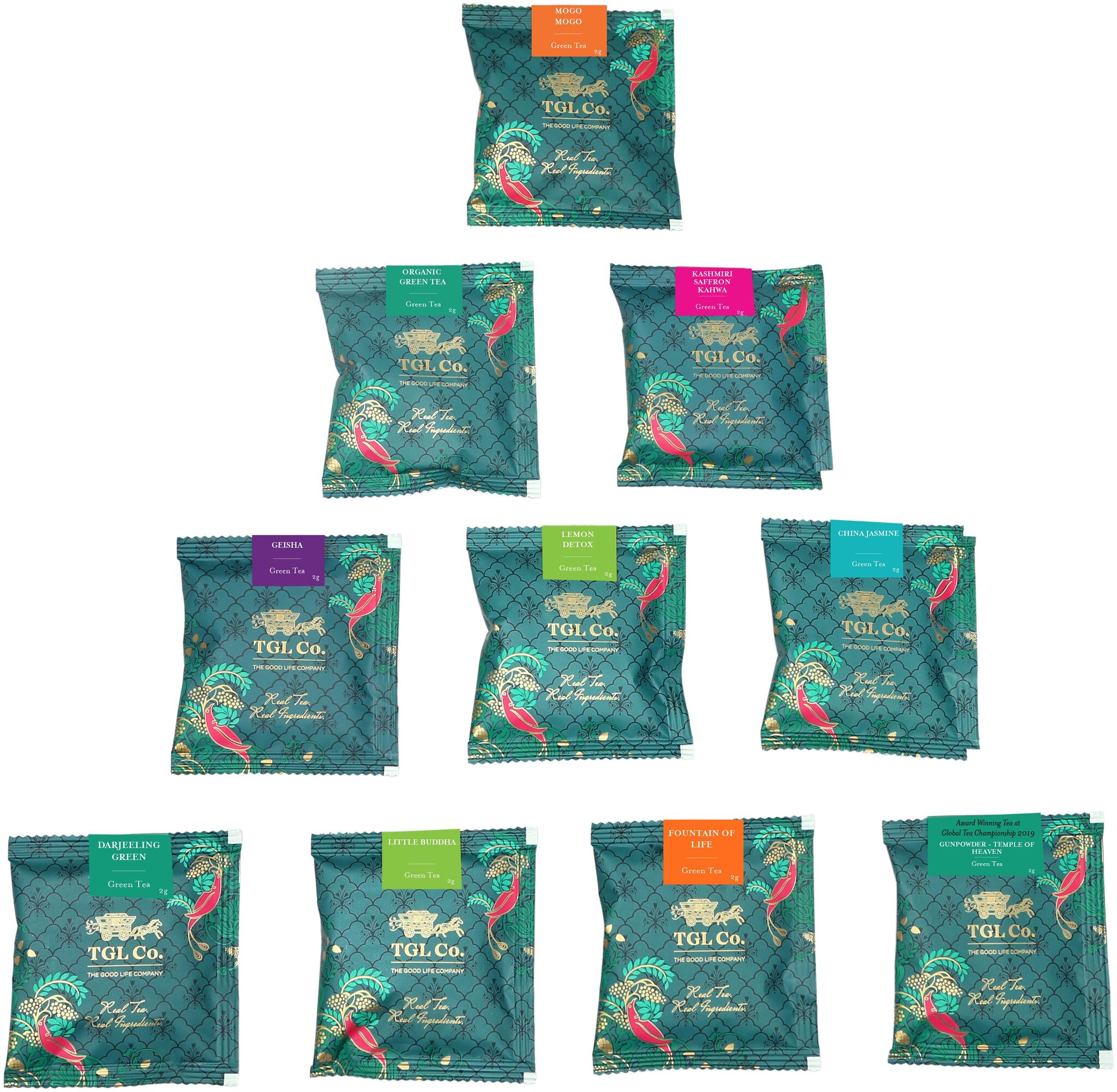 

TGL Co Green Tea Sampler Pack - 10 Green Tea Bags 10 Flavours