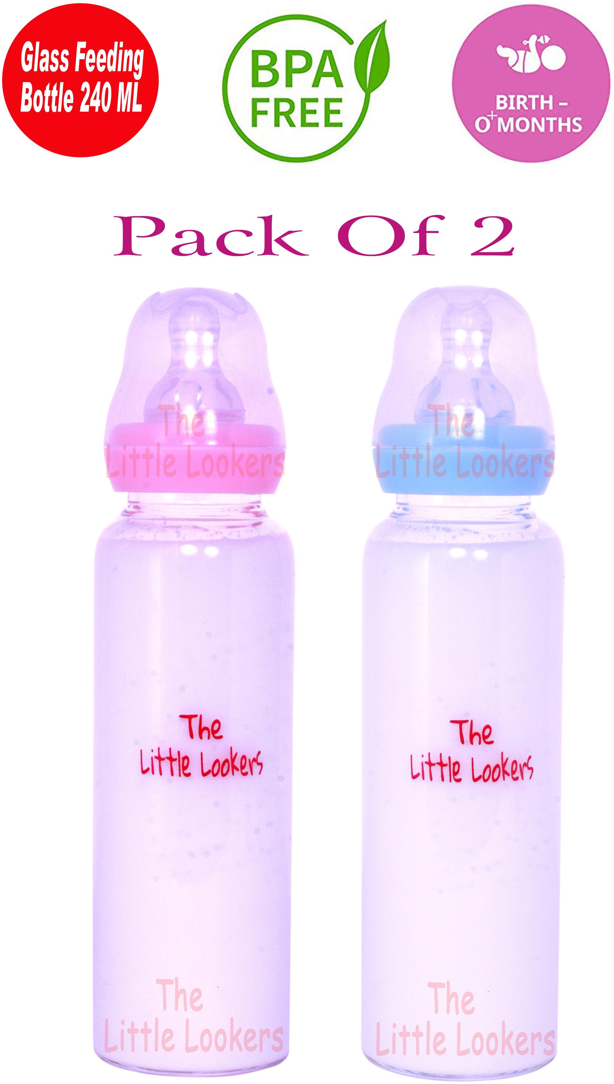 

The Little Lookers Glass Feeding Bottle for Newborn Baby Crystal Diamond Glass Feeders ( Pink Blue 240 ml)