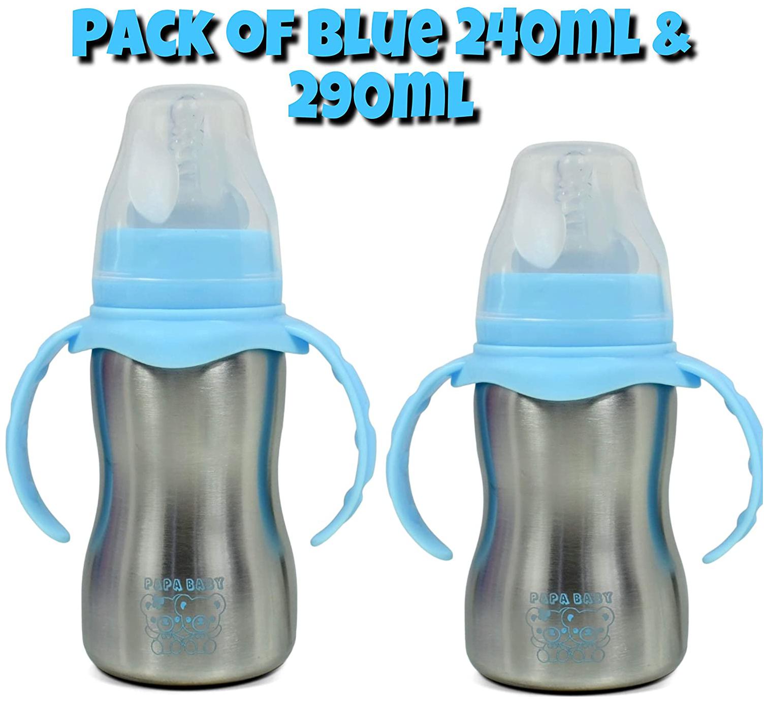 

The Little Lookers Stainless Steel Newborn Baby (2 in 1) Sipper Feeding Bottle Steel Feeder Cum Sipper (Blue Combo of 240 ml 290 ml)