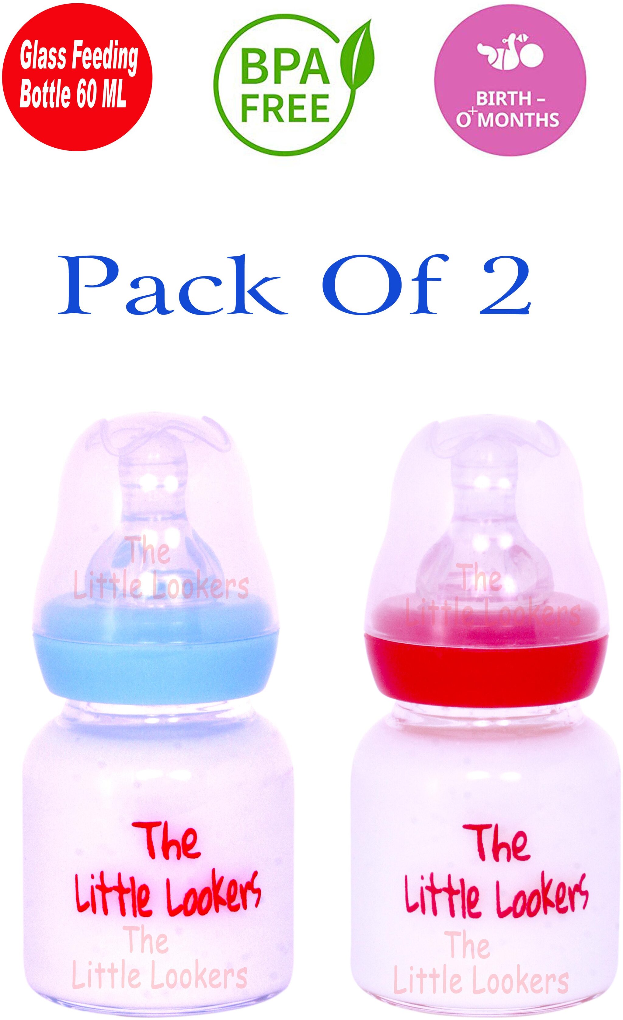 

The Little Lookers Glass Feeding Bottle for Newborn Baby Crystal Diamond Glass Feeders ( Blue RED 60 ml)
