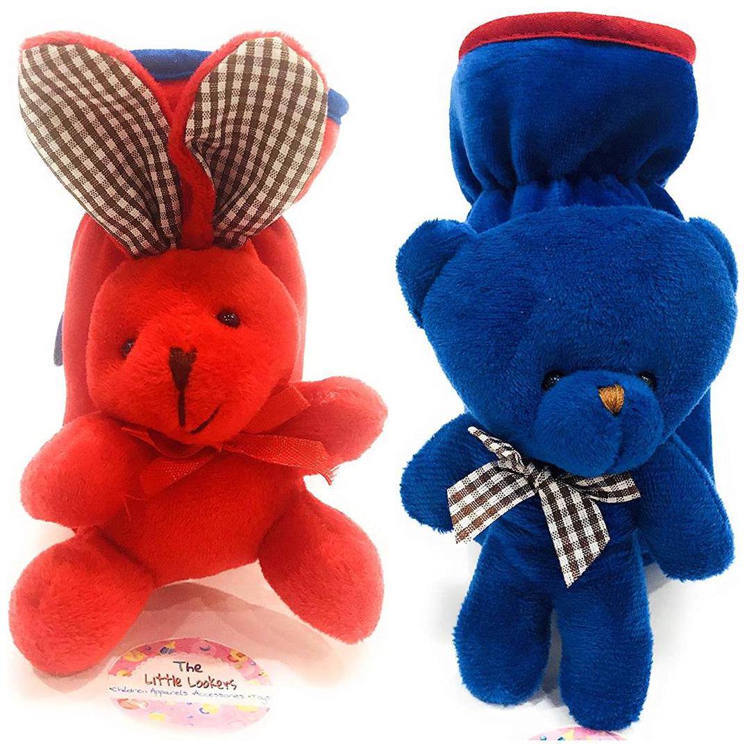 

The Little Lookers Soft Plush Stretchable Baby Feeding Bottle Cover with Easy to Hold Strap Suitable for 240ml Feeder Cute Animated Plush Toy (Royal Blue Red)