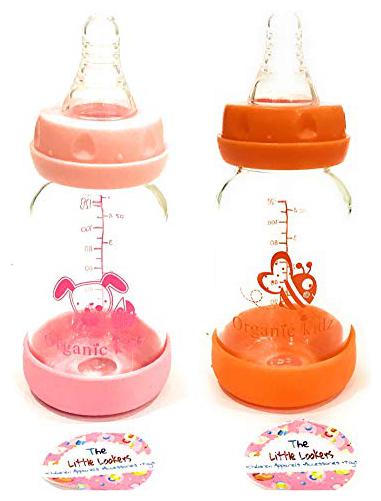 

The Little Lookers Glass Feeding Bottle for Newborn Baby Glass Feeder for New Born Baby (Combo of 120 ml Pink Orange)