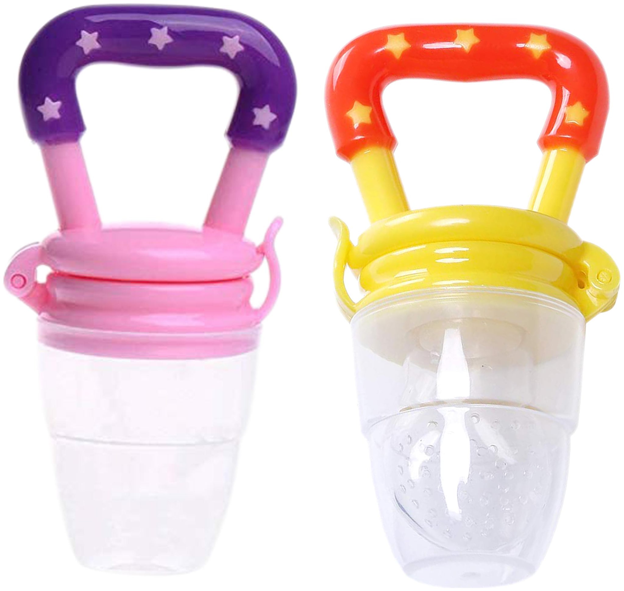 

The Little Lookers Silicone Food Fruit Pacifier Nibbler Teether Soother for Babies Kids Children with Extra Nipple (Pacifier - Pink Yellow) (Pack of 2)