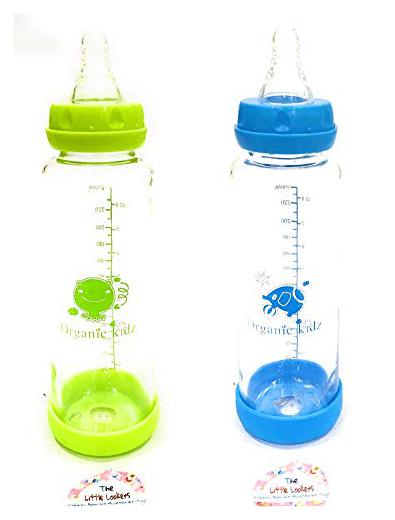 

The Little Lookers Glass Feeding Bottle for Newborn Baby Glass Feeder for New Born Baby (Combo of 240 ml Blue Green)