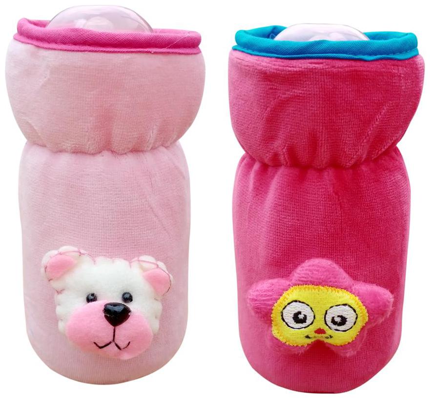 

The Little Lookers Bottle Cover for Feeders Soft Plush Stretchable Baby Feeding Bottle Cover with Easy to Hold Strap Suitable for 120ml 140ml 240ml (Pack of 2)