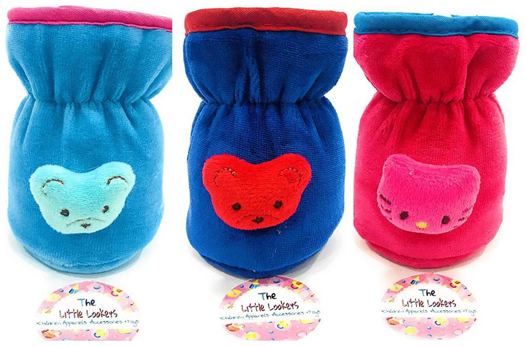 

The Little Lookers Soft Plush Stretchable Baby Feeding Bottle Cover with Easy to Hold Strap Suitable for 60ml Cute Animated Patterned Pack of 3 (Blue Pink Royal Blue)