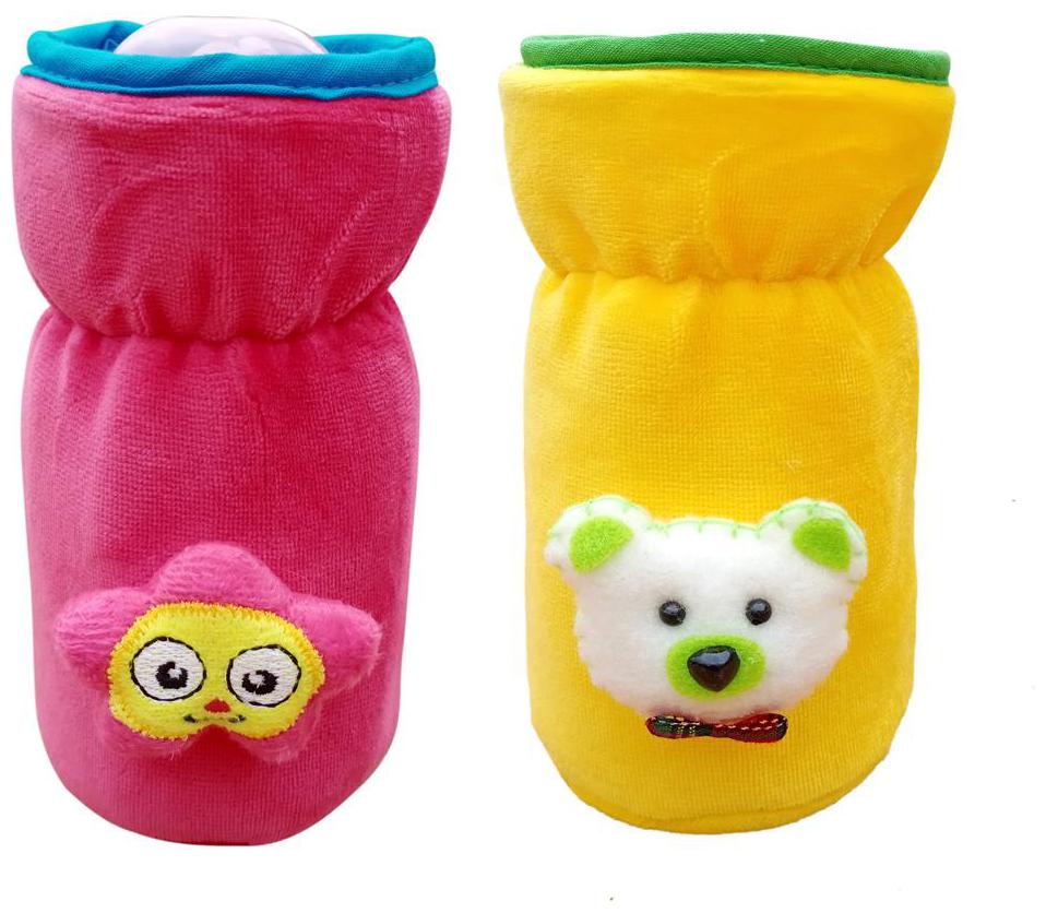 

The Little Lookers Bottle Cover for Feeders Soft Plush Stretchable Baby Feeding Bottle Cover with Easy to Hold Strap Suitable for 120ml 140ml 240ml (Pack of 2)