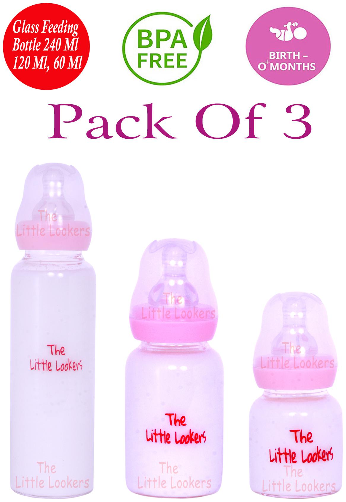 

The Little Lookers Glass Feeding Bottle for Newborn Baby Crystal Diamond Glass Feeders ( Pink 60 ml 120 ml 240 ml)