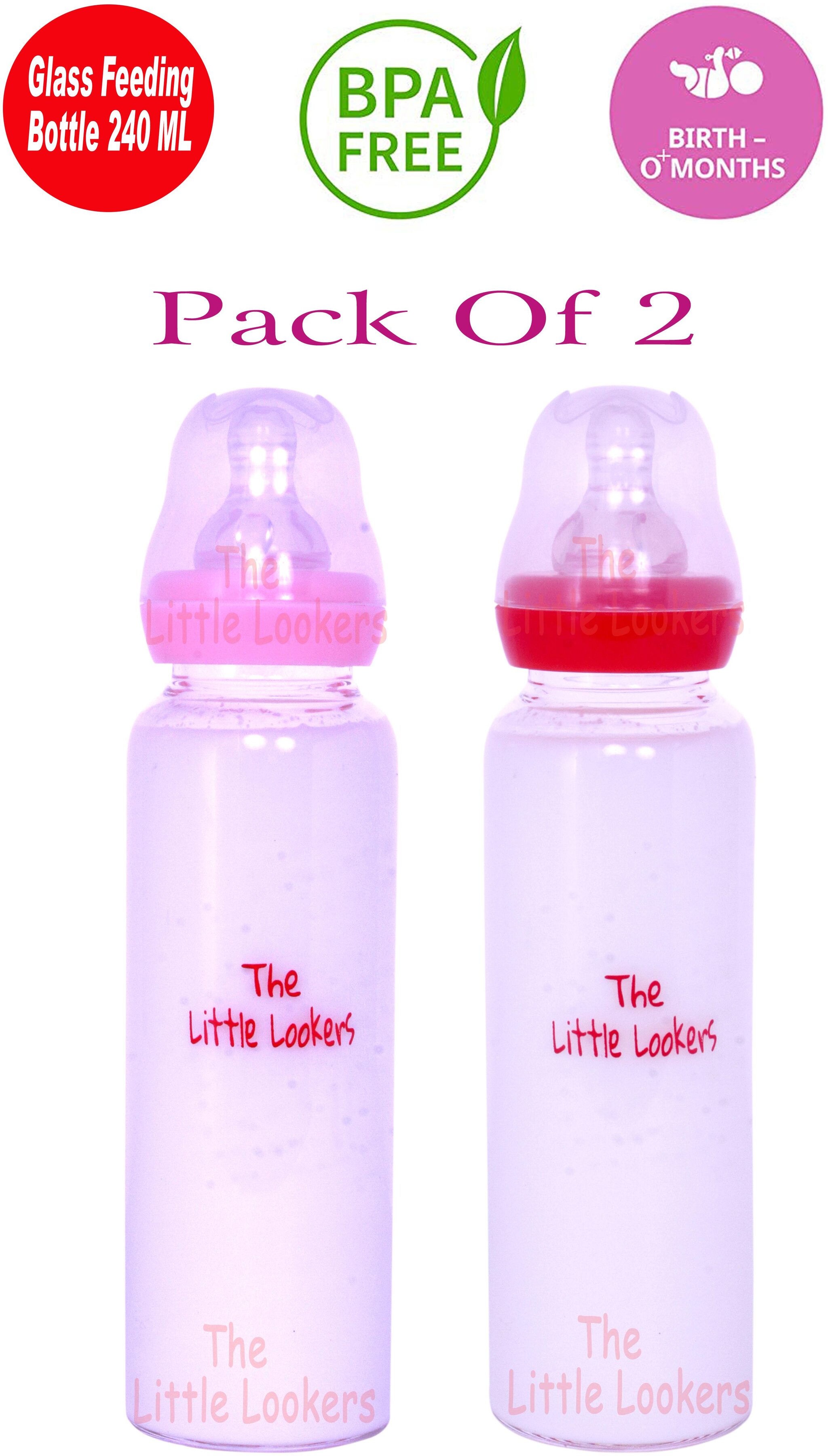 

The Little Lookers Glass Feeding Bottle for Newborn Baby Crystal Diamond Glass Feeders ( Pink RED 240 ml)