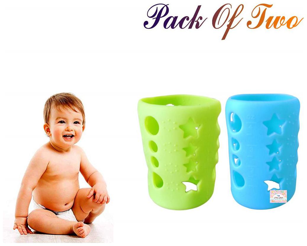 

The Little Lookers Baby Feeding Bottle Silicone Warmer Cover Sleeve Holder Insulated Protection for Newborns Infants Babies (Pack of 2) (Green Blue 120 ml)