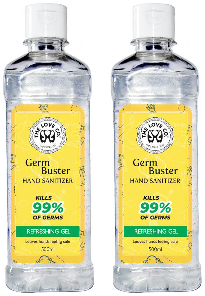 

The Love CO Germ Buster Hand Sanitiser with Aloevera extract - 70 Alcohol Content (500 ml) pack of 2