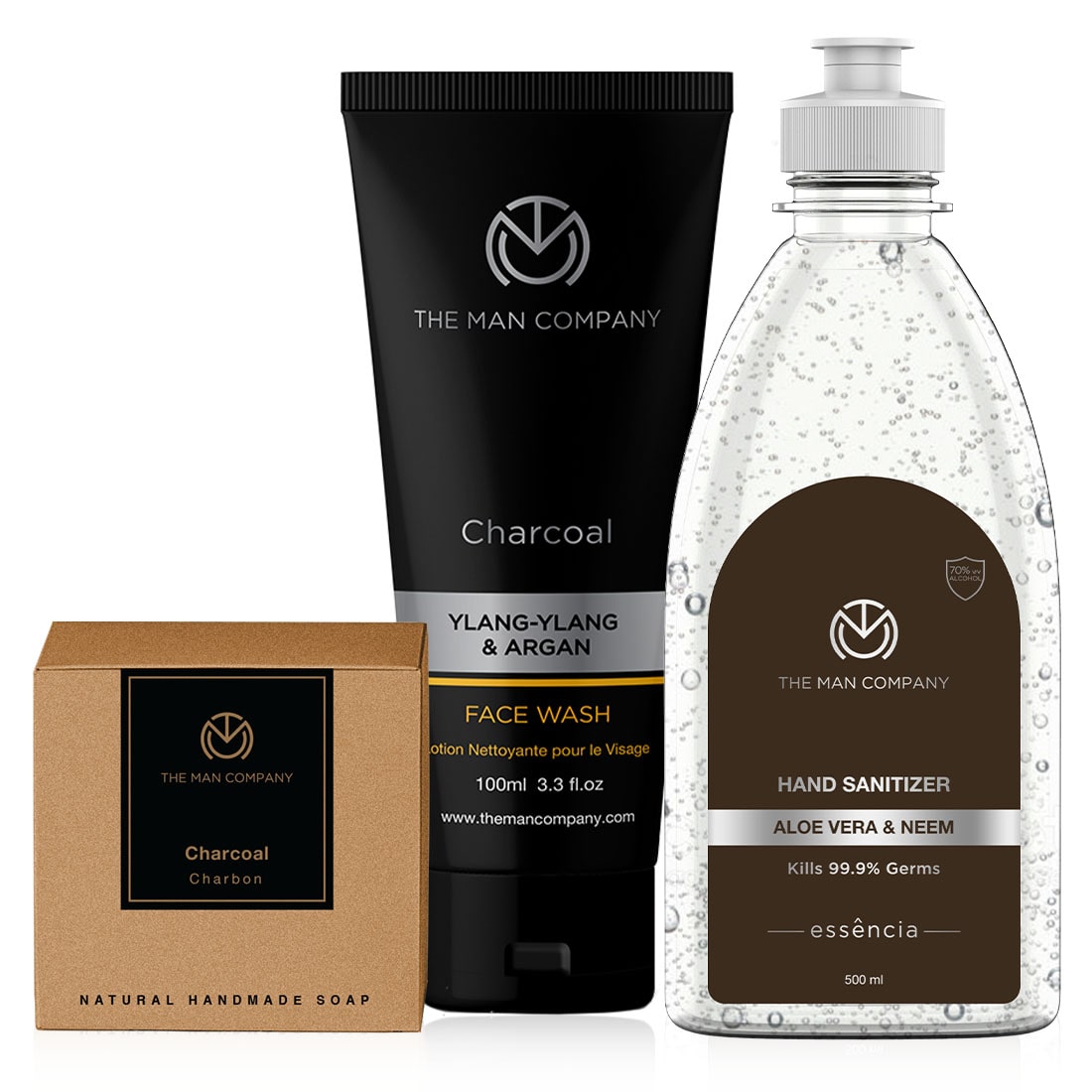 

The Man Company Our Star Coal ( Aloe Vera Neem Hand Sanitizer(500 ml) Charcoal Face wash(100 ml) and Charcoal soap(125 g))