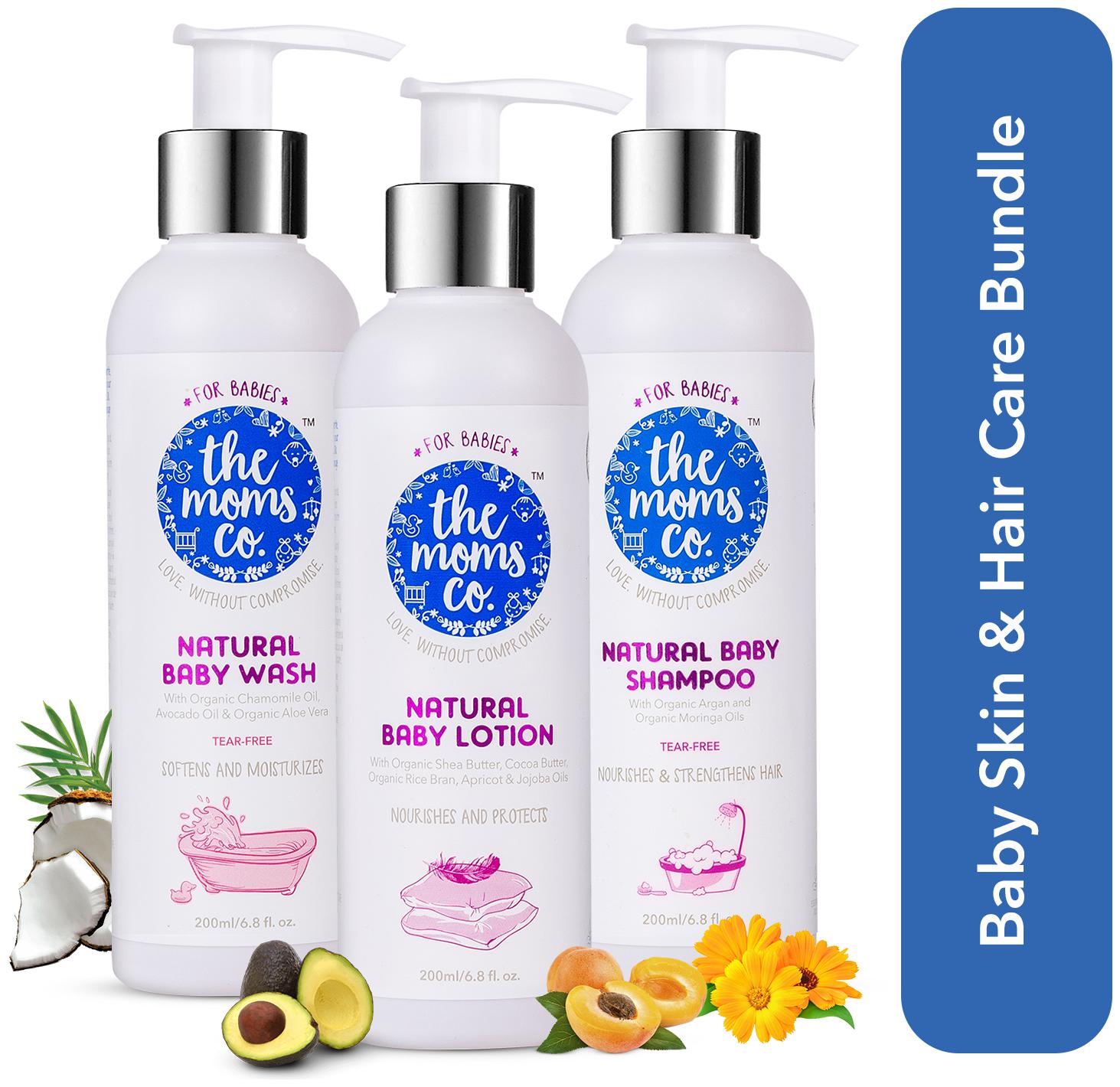 

The Moms Co Natural Bath Essentials For Baby with Shampoo (200 ml) Lotion (200 ml) and Wash(200 ml) Pack of 3