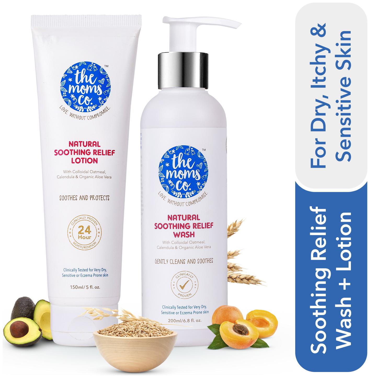 

The Moms Co Natural Soothing Relief Lotions with Body wash (200 ml) and Body Lotion (150 ml) Pack of 2