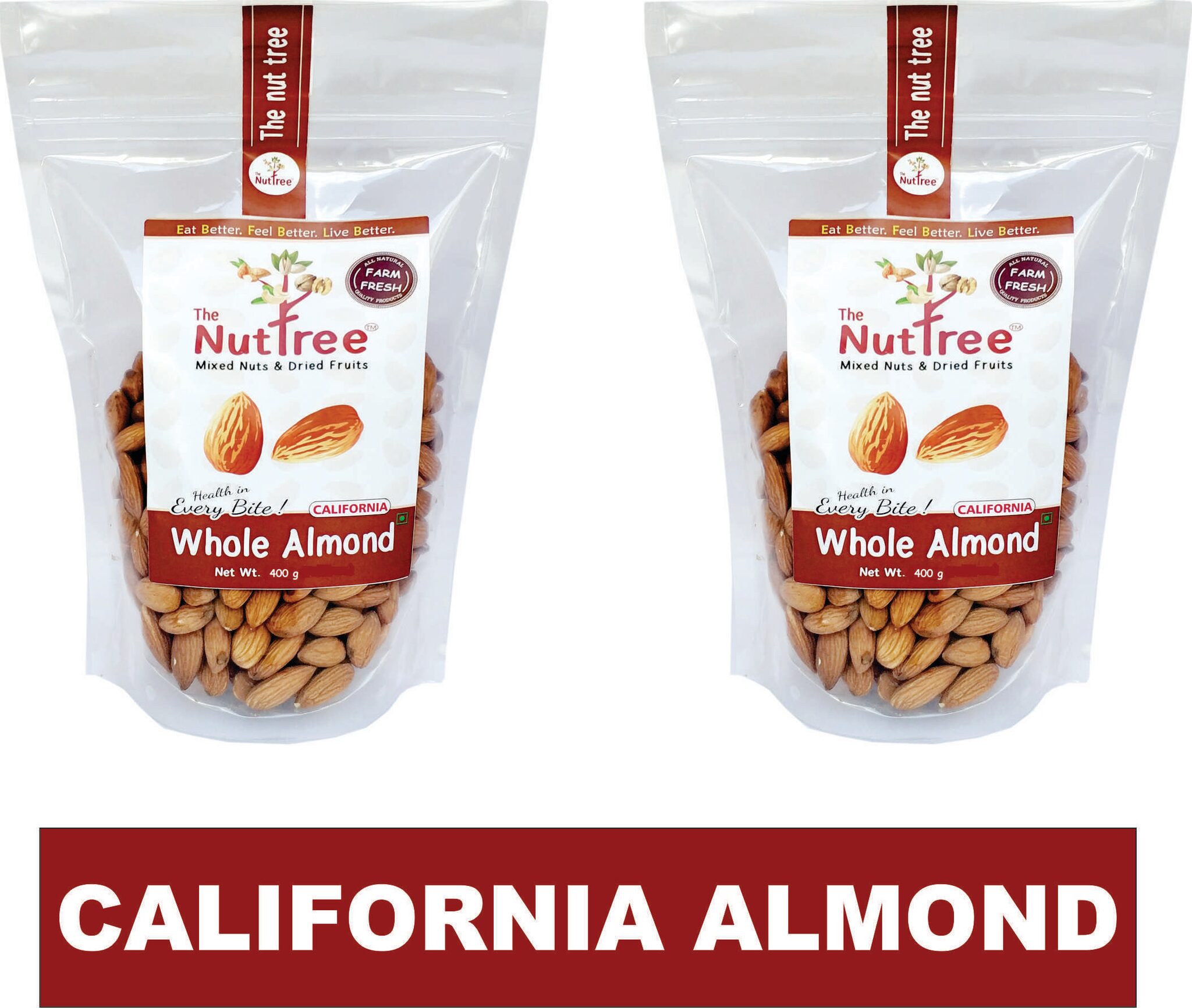 

The Nut Tree California Almond Badam Large Size (2 Packs of 400g Each) 100 Natural Premium Californian Healthy Almond