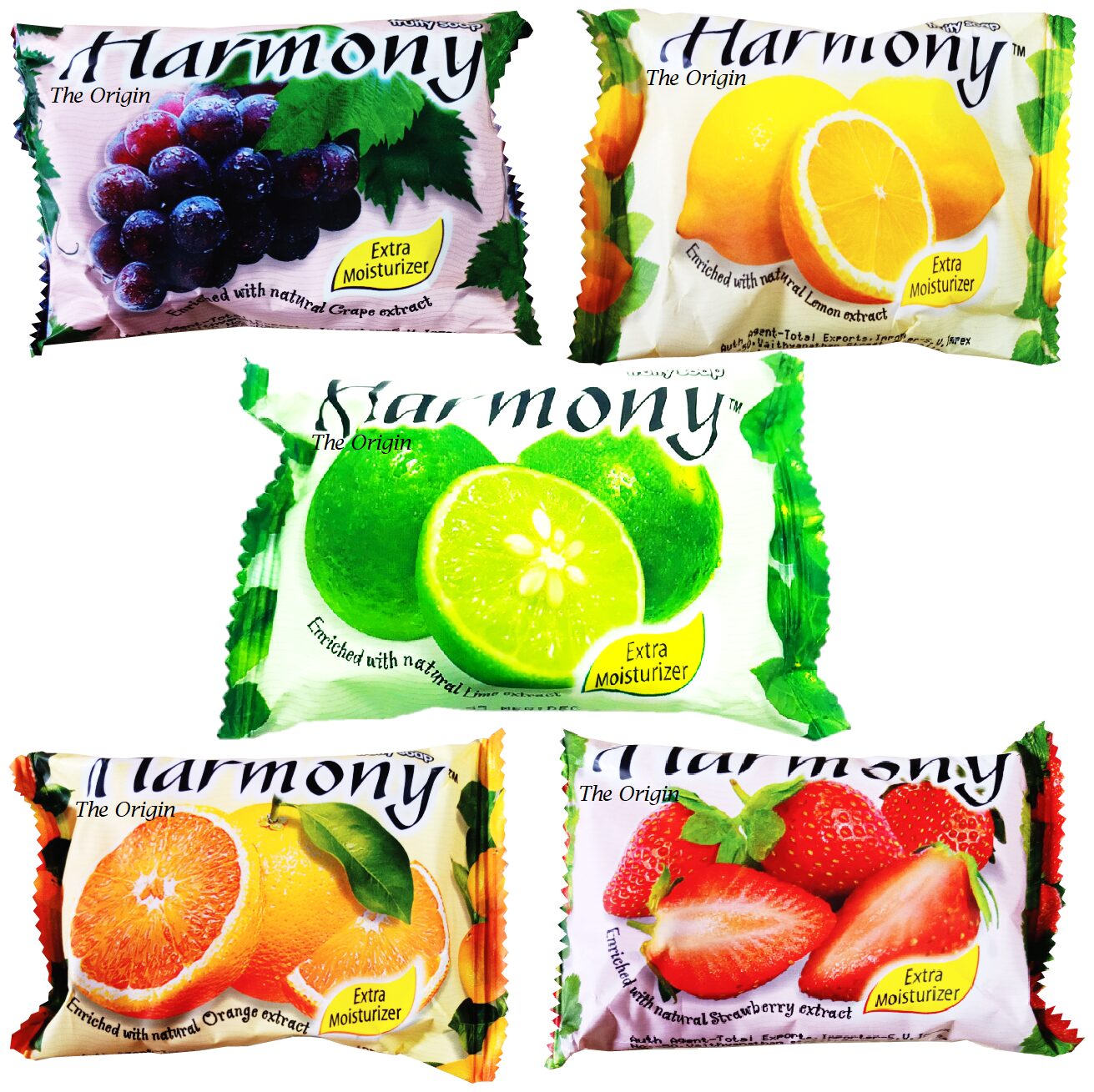 

The Origin Harmony Fruity Soaps Grapes 75 g Orange 75 g Lemon 75 g Lime 75 g Strawberry 75 g (Pack of 5)
