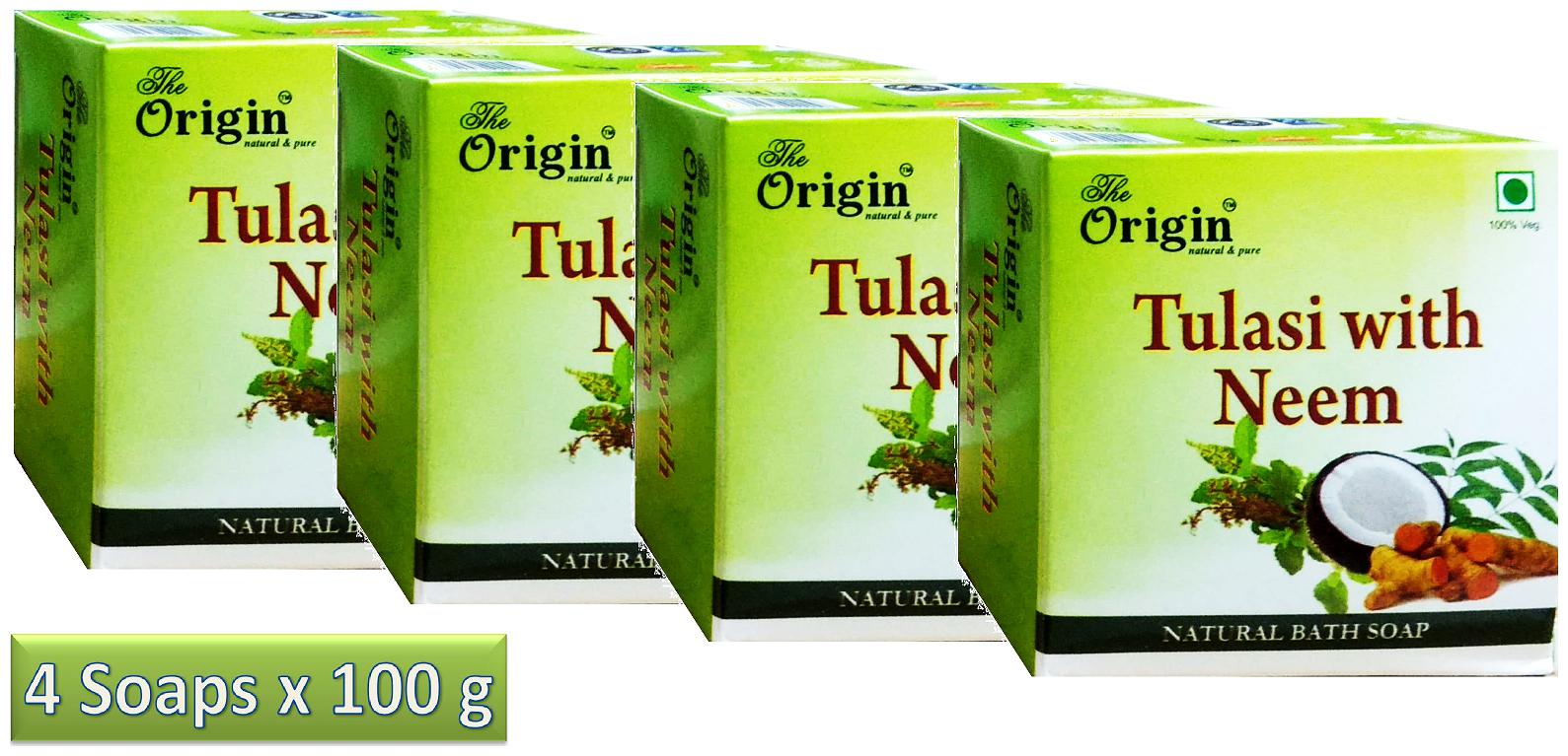 

The Origin Natural Pure Thulasi With Neem Soaps 100g each (Pack of 4)