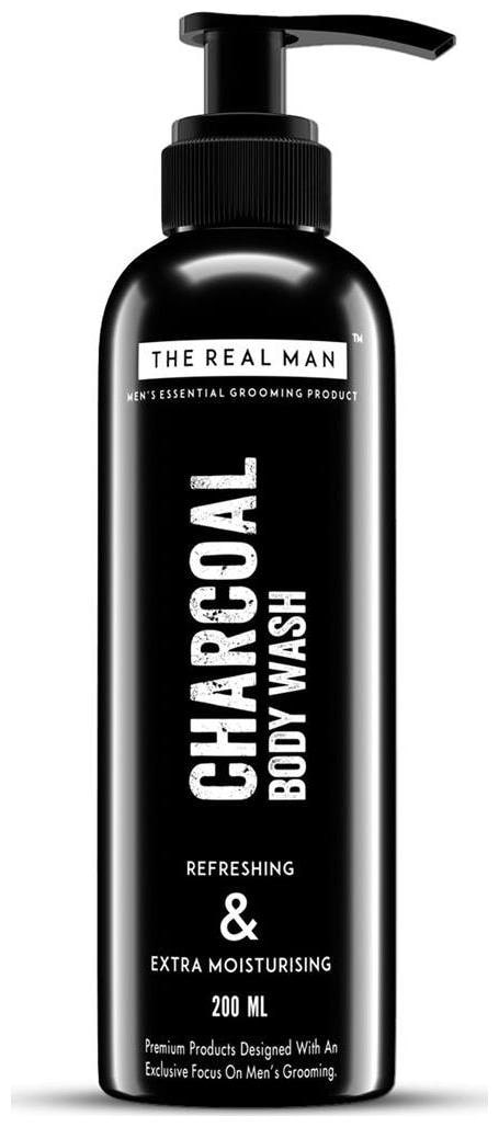 

THE REAL MAN Charcoal Refreshing Extra Moisturising Body Wash 200ml With Extract of Aloe Vera Neem Amla shikakai Activated Charcoal 100 Organic