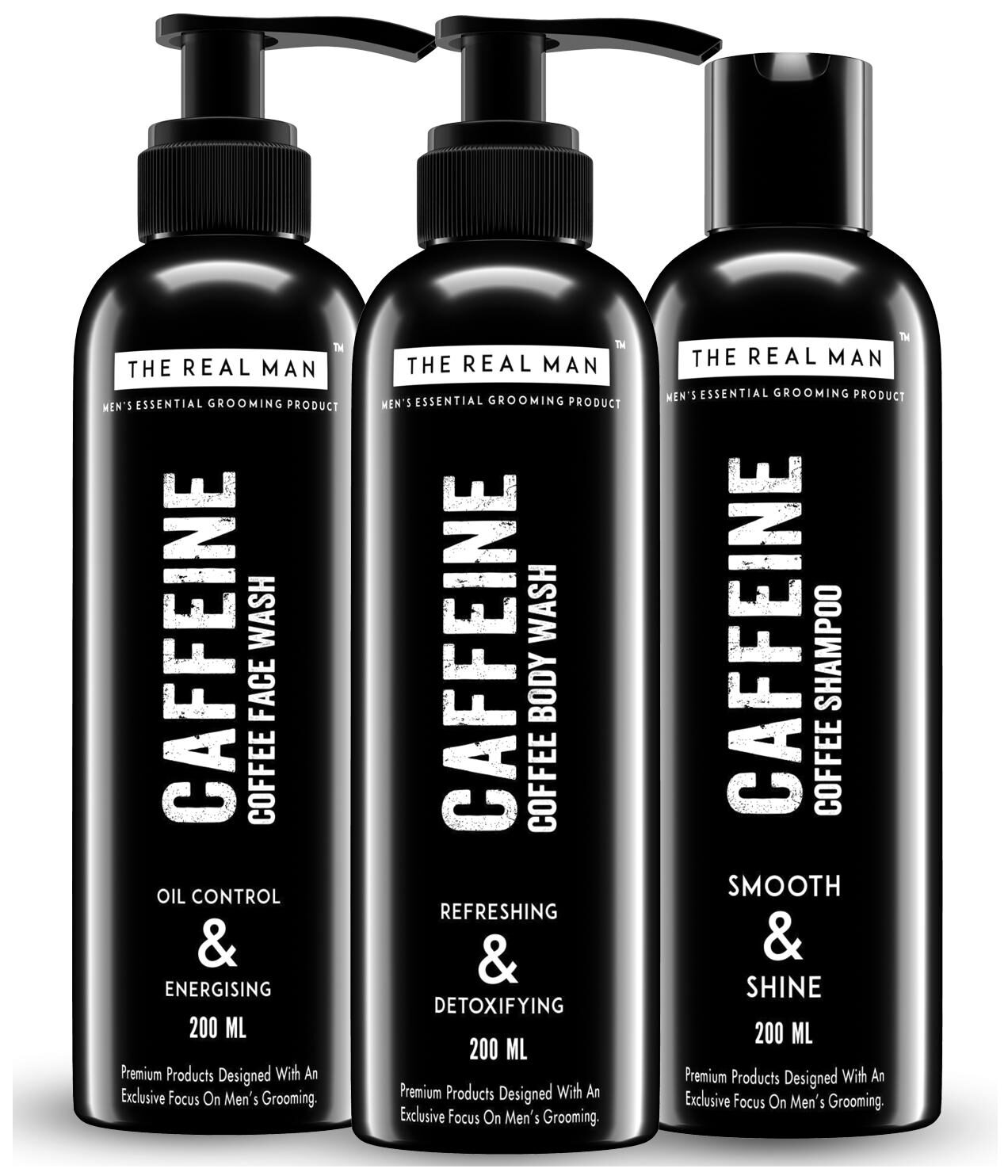 

THE REAL MAN coffee face wash coffee body wash and coffee shampoo 200 ml each (pack of 3)