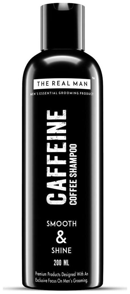 

THE REAL MAN Caffeine Coffee Smooth Shine Shampoo 200ml With Extract of Aloe Vera Natural Brown Coffee 100 Organic