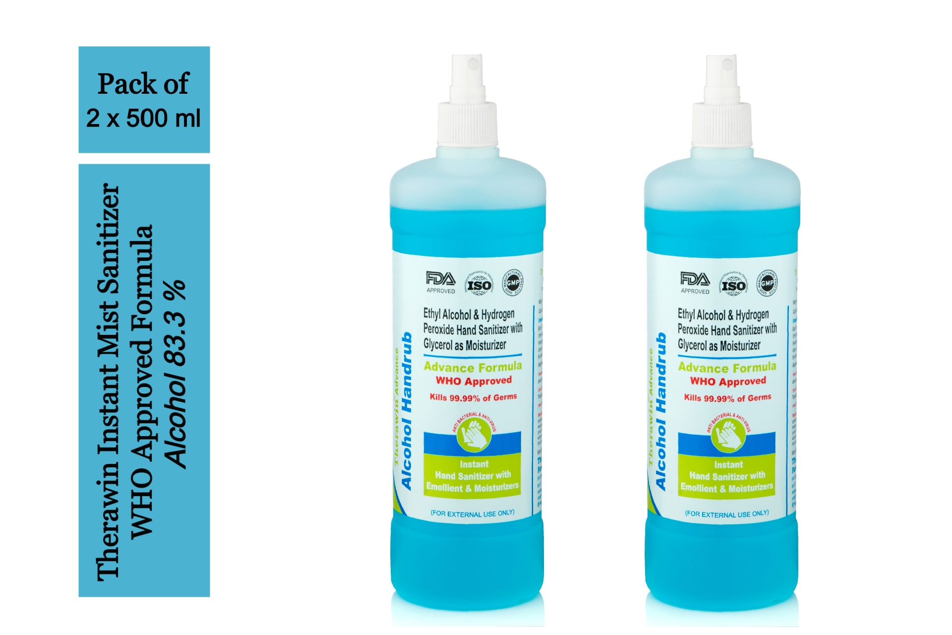 

Therawin Alochol Based Hand Sanitizer Mist 500ml (Pack of 2)
