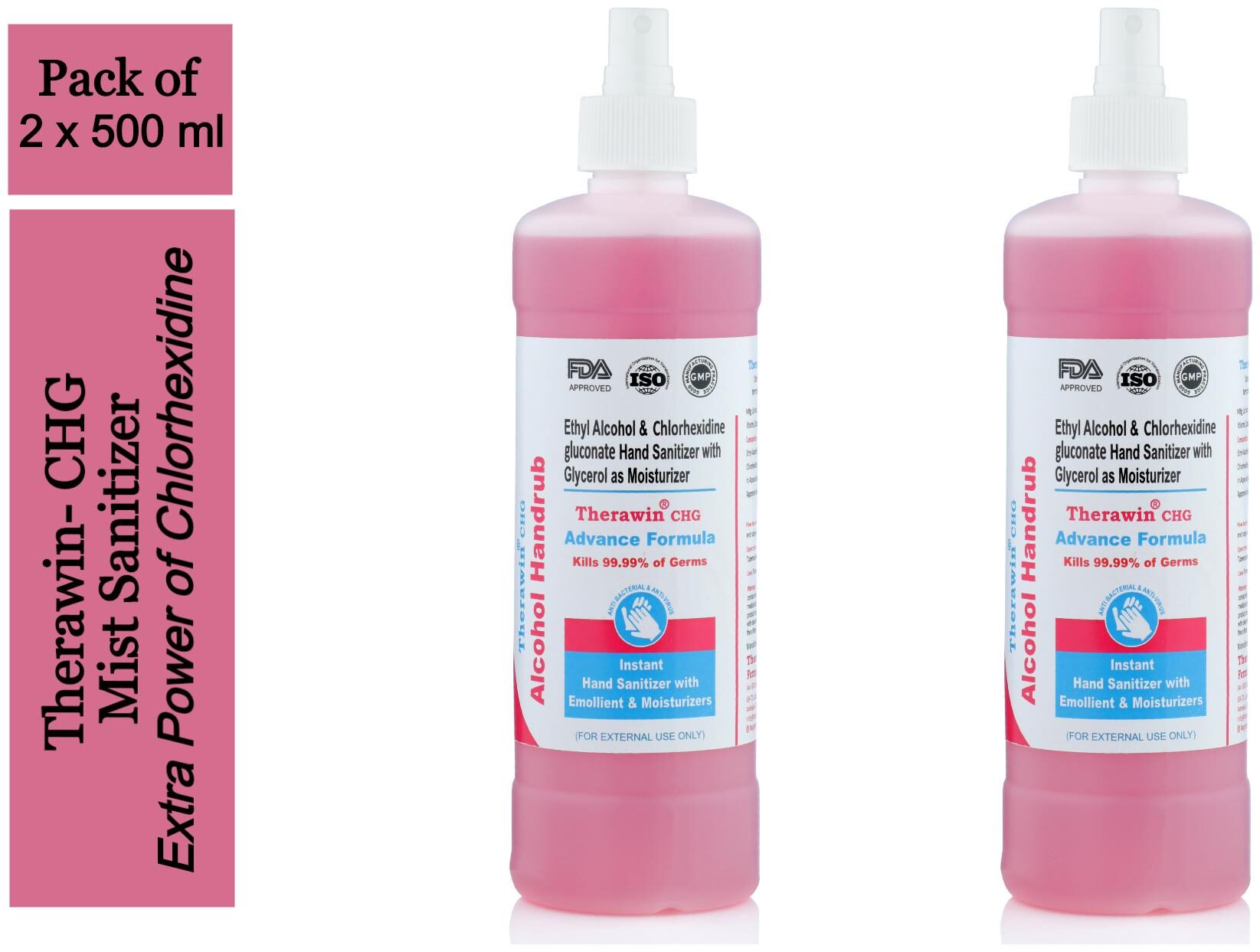 

Therawin-CHG Alochol Based Hand Sanitizer Mist 500ml(Pack of 2)