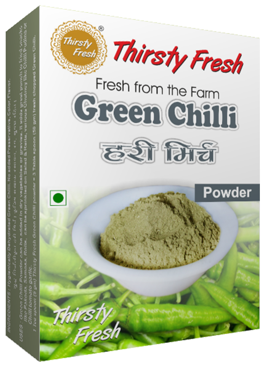 

Thirsty Fresh Hari Mirch Green Chilli Powder - Dehydrated 100 g each (Pack of 4)