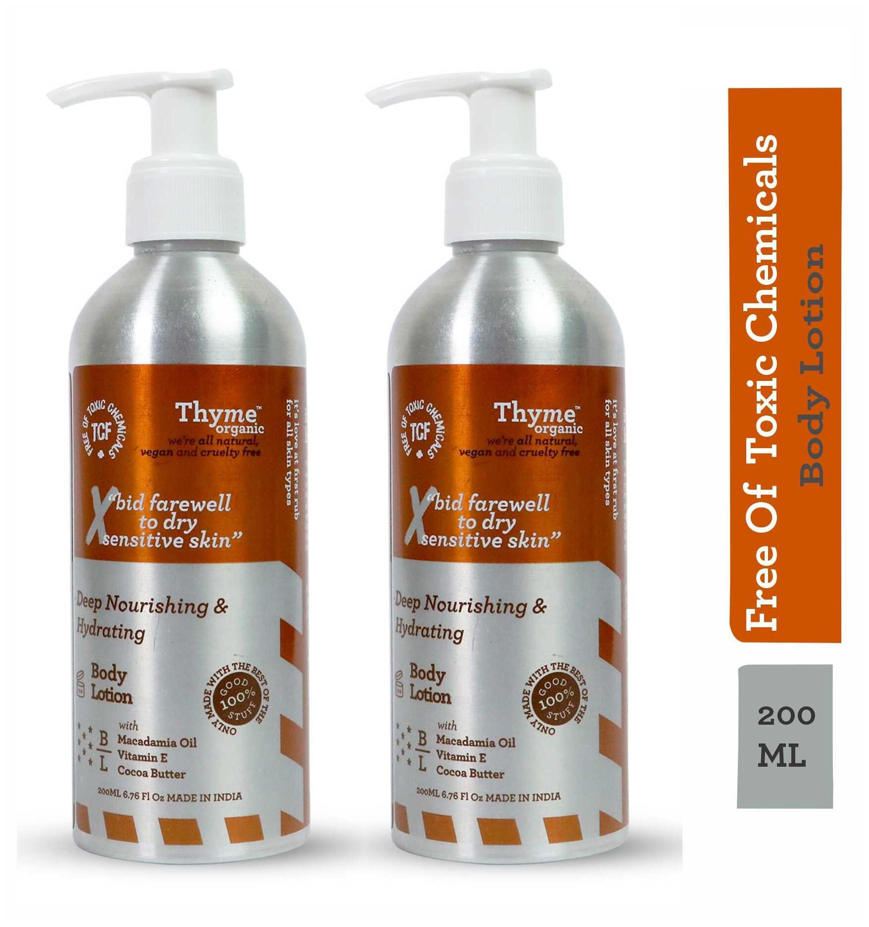 

Thyme Organic Deep Nourishing Hydrating Body Lotion With Macadamia Oil Toxic Chemical Free 200ml (Pack of 2)