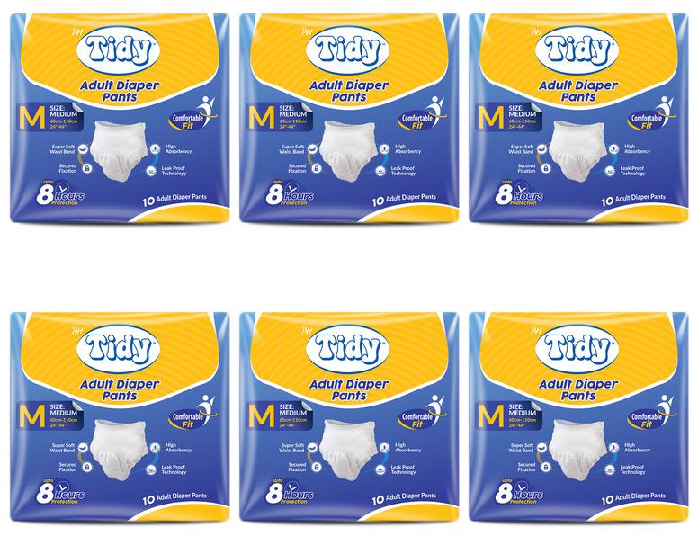 

Tidy Adult Pull Up Diaper Medium(60-110 cm) Waist Size ( 24- 43)10 pcs (Pack of 6)