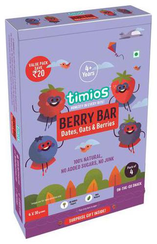 

Timios Energy Bars - Berry 4 Years 100 Natural Healthy 120 g