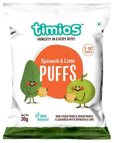 

Timios Snacks - Puffs Spinach Lime 100 Natural Healthy 30 g
