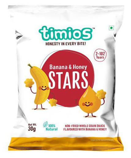 

Timios Snacks -Banana Honey Star 100 Natural Healthy 30 g