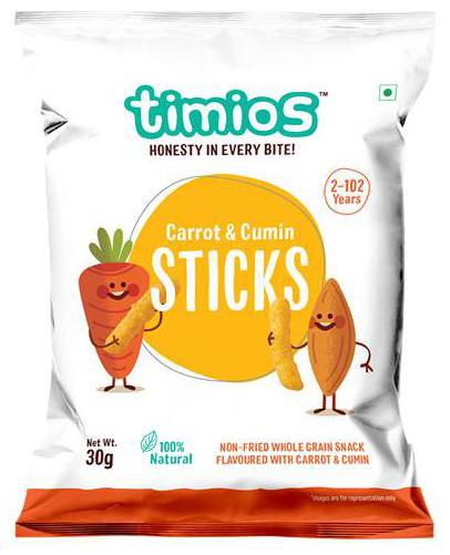 

Timios Snacks - Sticks Carrot Cumin 100 Natural Healthy 30 g