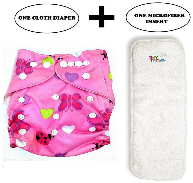 

Tinytots Baby Cloth Diaper with Microfibre Insert Combo Pack - Reusable and Adjustable (0-3 years - 1 Diaper 1 Insert) -