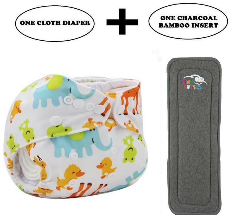 

Tinytots Baby Charcoal Bamboo Pocket Cloth Diaper - Reusable Washable Chemical and Leak Free - Coloured Animals