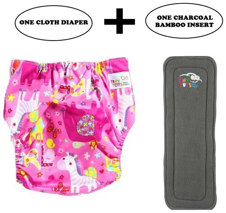 

Tinytots Baby Cloth Diaper with Microfibre Insert Combo Pack - Reusable and Adjustable (0-3 years - 1 Diaper 1 Insert) - PinkAnimals