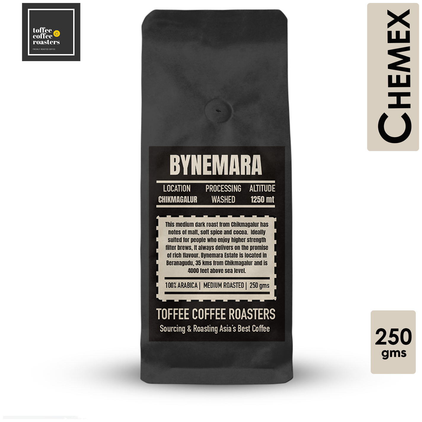 

Toffee Coffee Roasters Bynemara Estate Coffee 100 Arabica Medium Roasted (250 g) (Chemex) Pack of 1
