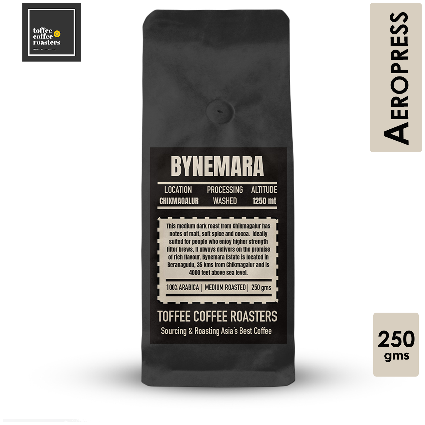 

Toffee Coffee Roasters Bynemara Estate Coffee 100 Arabica Medium Roasted (250 g) (Aeropress) Pack of 1