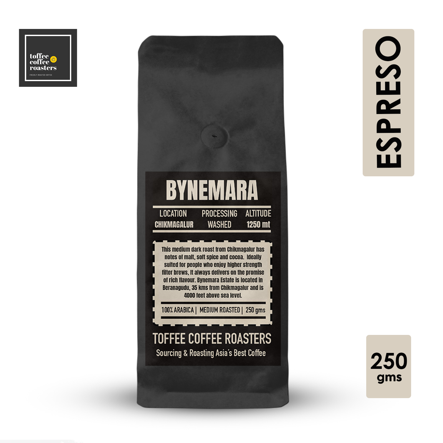 

Toffee Coffee Roasters Bynemara Estate Coffee 100 Arabica Medium Roasted (250 g) (Espresso) Pack of 1