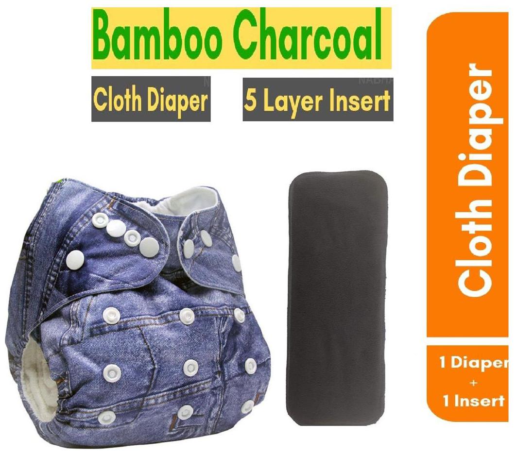 

Triple B 1pc Cloth Diaper With 1pc Bamboo Charcoal 5 Layer Insert Pad - Denim Pack of 2