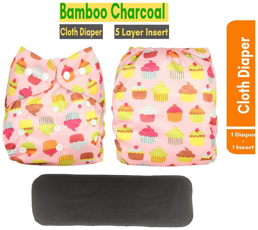 

Triple B 1pc Cloth Diaper With 1pc Bamboo Charcoal 5 Layer Insert Pad - Cake Pack of 2