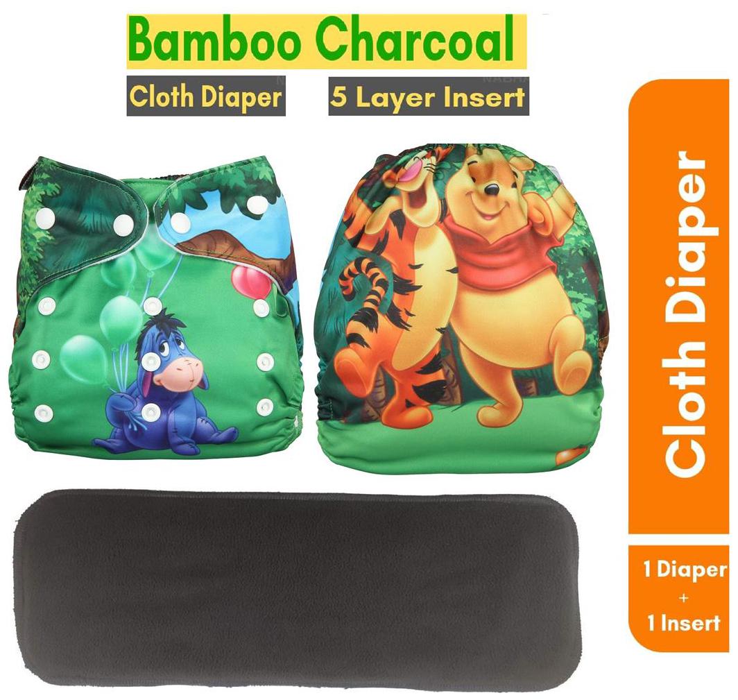 

Triple B 1pc Cloth Diaper With 1pc Bamboo Charcoal 5 Layer Insert Pad - Green Pack of 2