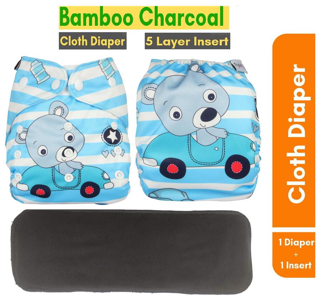 

Triple B 1pc Cloth Diaper With 1pc Bamboo Charcoal 5 Layer Insert Pad - Blue Pack of 2