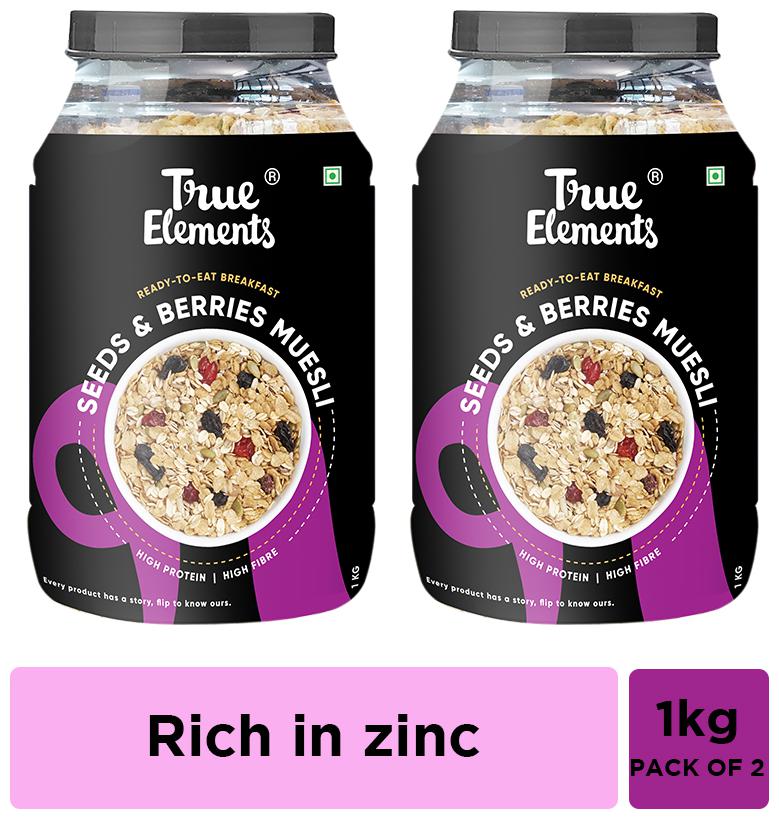 

True Elements Seeds and Berries Muesli for Breakfast 1000 g Each (Pack of 2) Fiber Rich Muesli