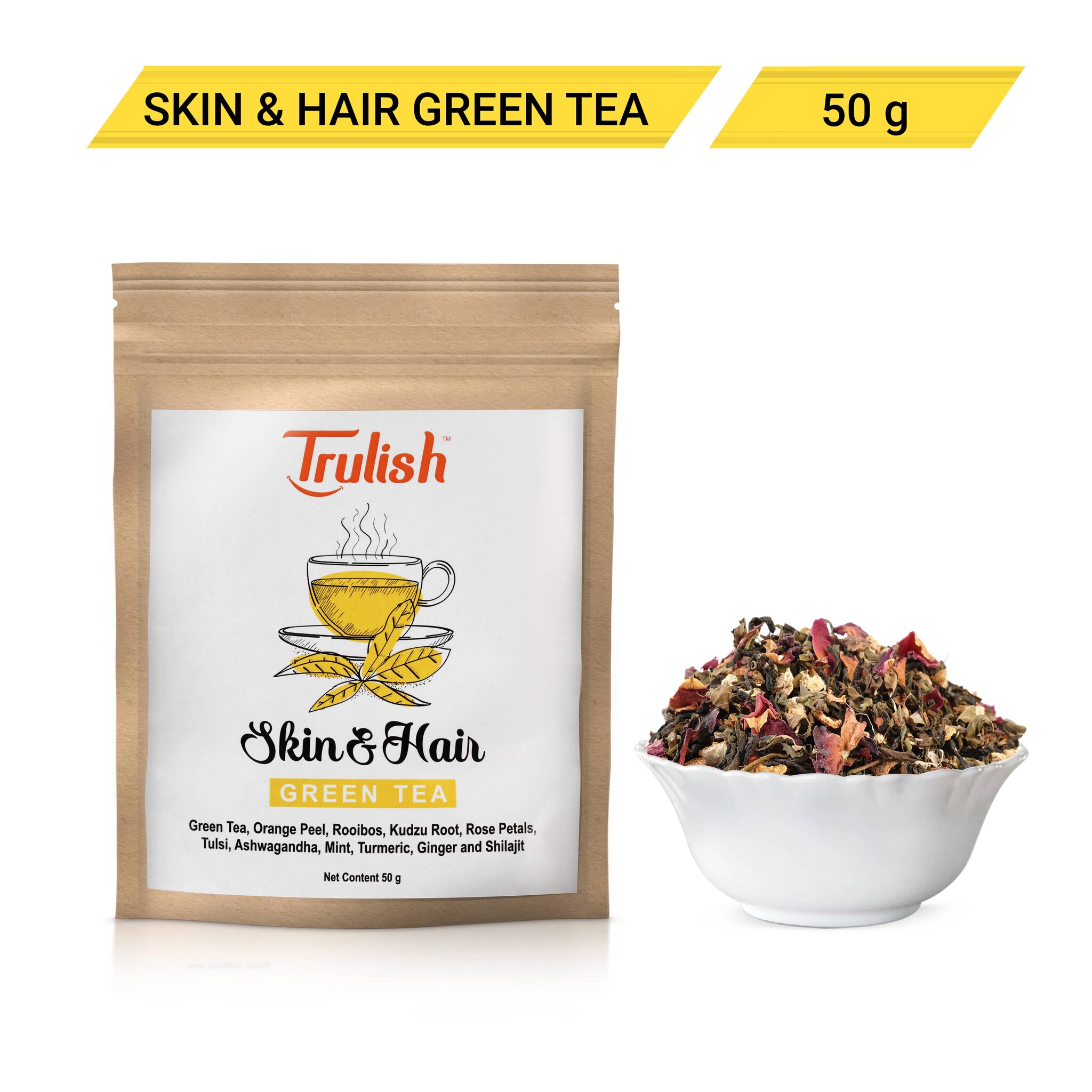 

TRULISH Skin Hair Green Tea With 11 Super Herbs To Improve Skin Hair Health (50 g)